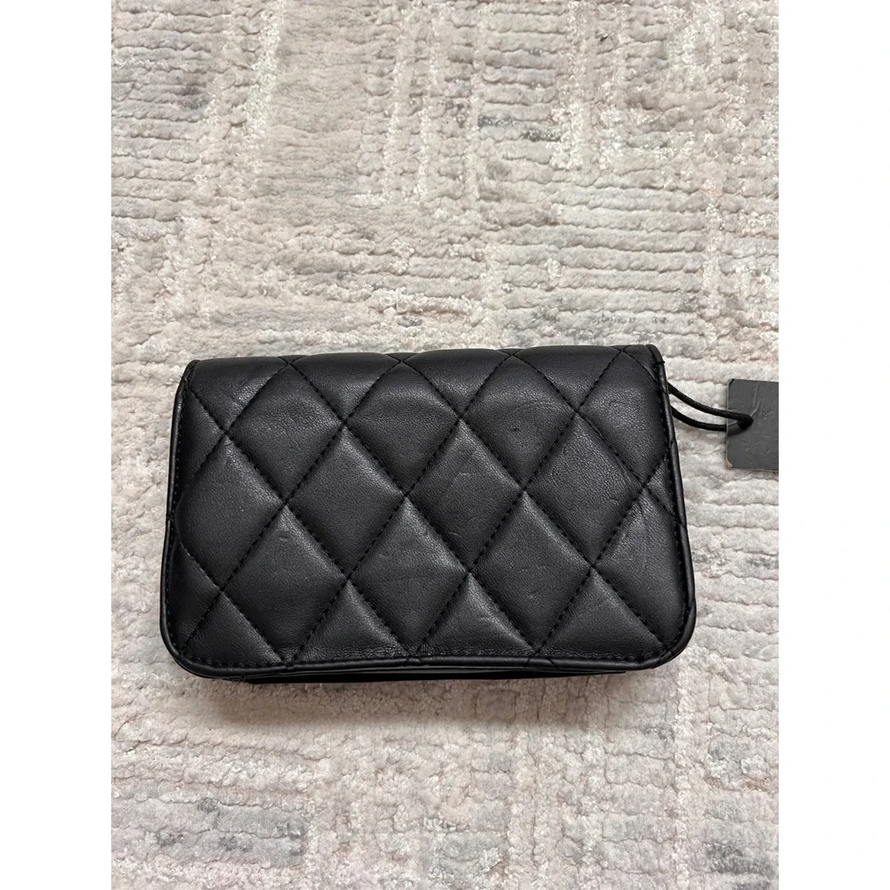 ALDO Black Quilted Faux Leather Clutch‎ Bag Multi Compartment